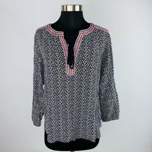 Daniel Rainn Boho Print Embroidered Detail Keyhole Tie Front Top M